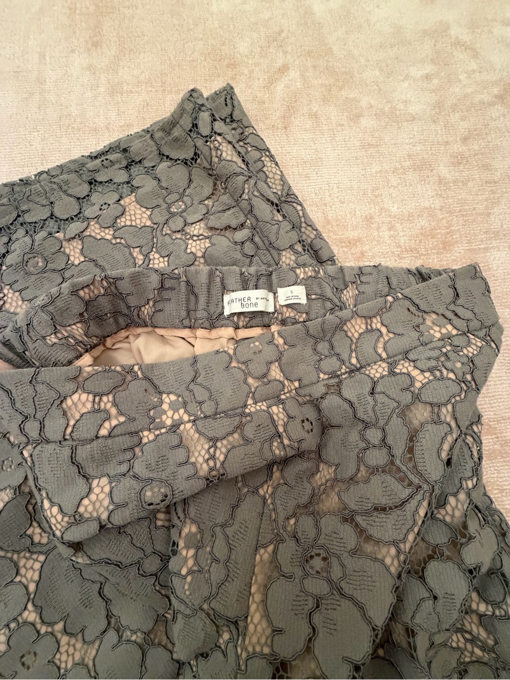 Olive Lace Wide-Leg Pants with Nude Lining - Picture 3 of 3